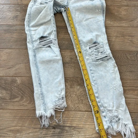 Flying Monkey High Rise Ankle Skinny White Wash Distressed Jeans, Size 29 - Picture 6 of 9